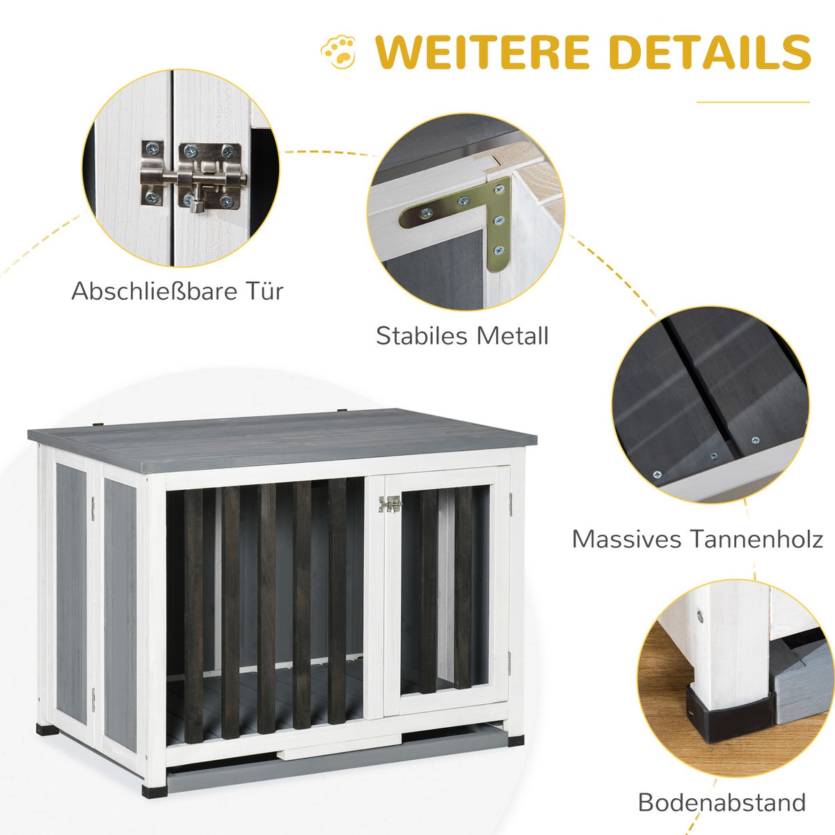 Dog Kennel Foldable Dog Cage Fir Wood Window Transport Box Gray 84.5X51.4X61Cm