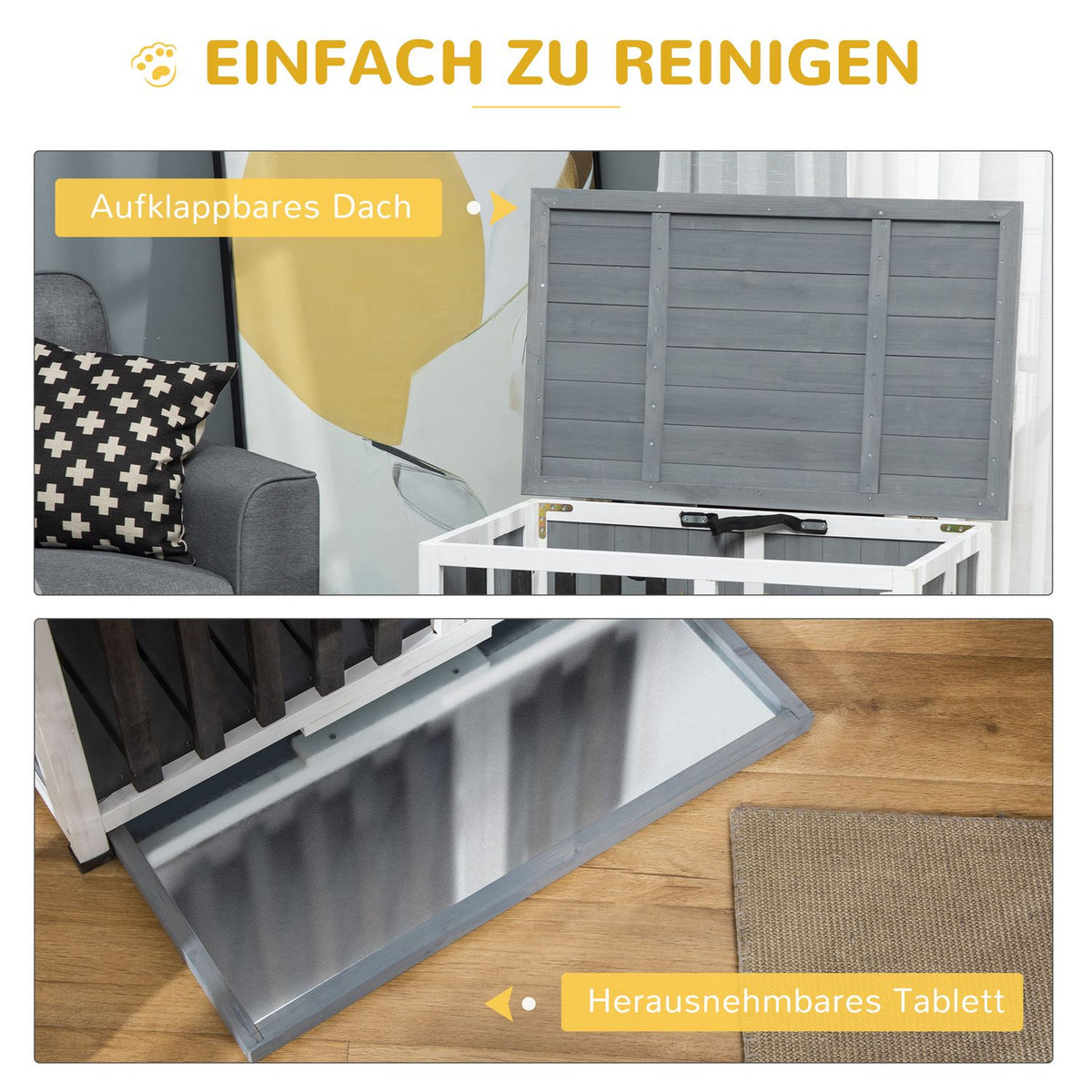 Dog Kennel Foldable Dog Cage Fir Wood Window Transport Box Gray 84.5X51.4X61Cm