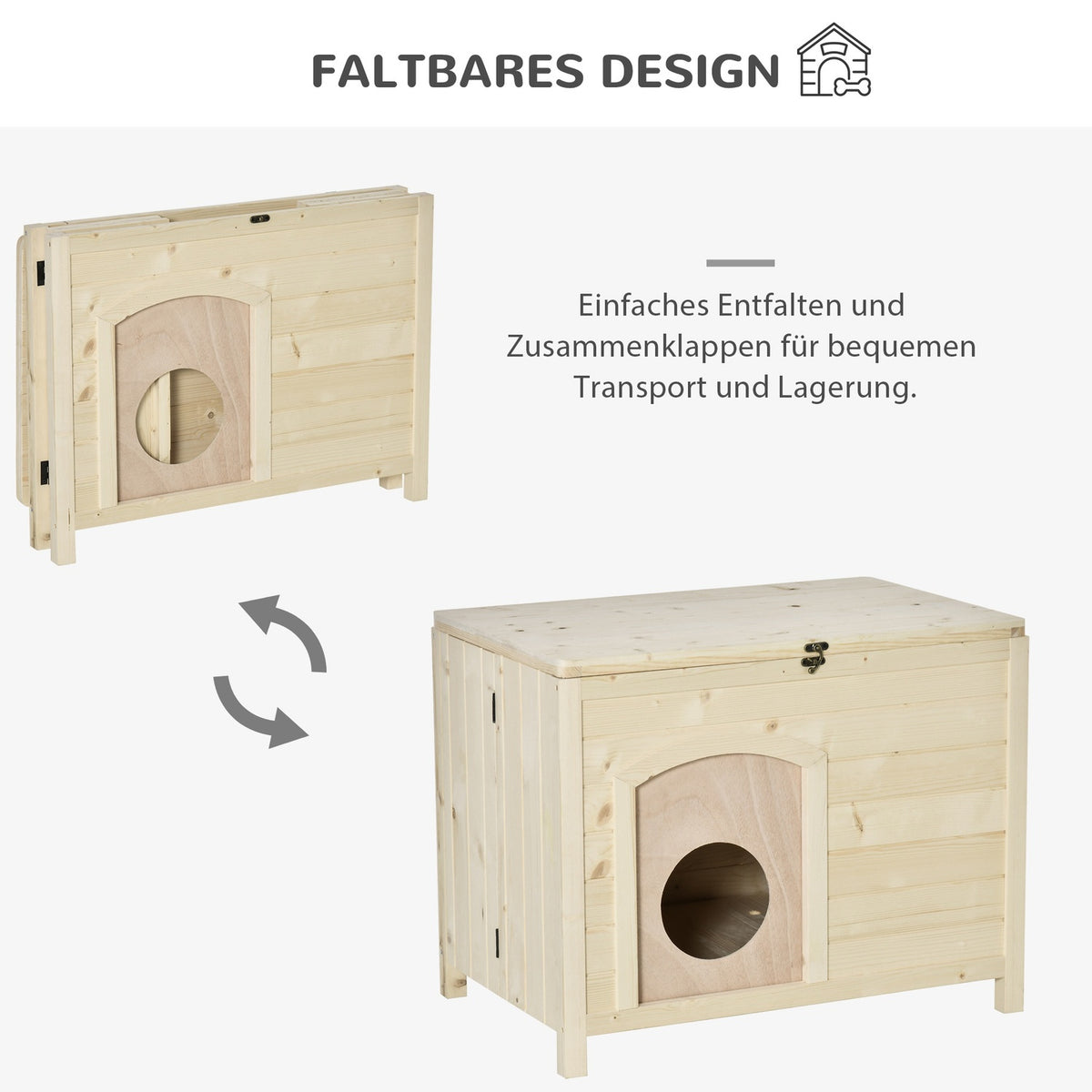 Dog Kennel Foldable Dog House Made Of Solid Wood, Natural, 78X51X62Cm