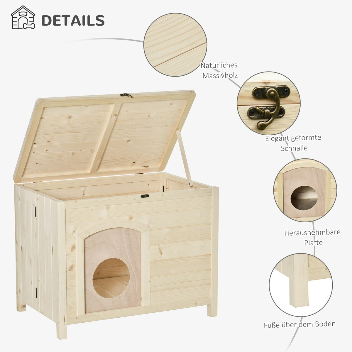 Dog Kennel Foldable Dog House Made Of Solid Wood, Natural, 78X51X62Cm