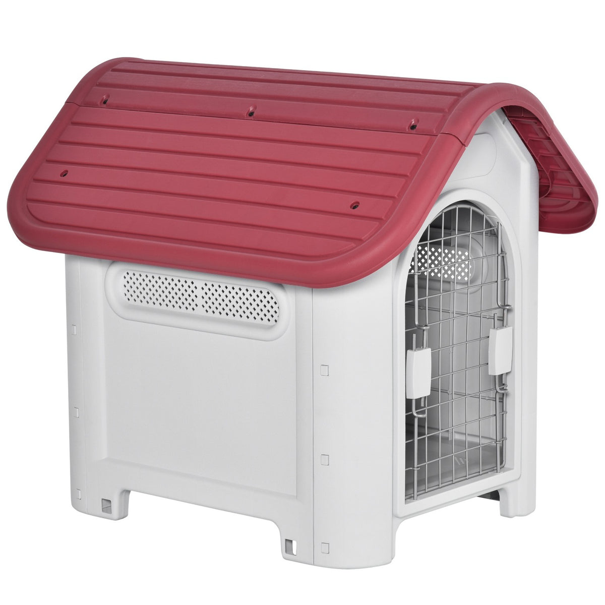 Dog Kennel Outdoor Dog House With Roof Hatch Gate Shelter For Small Dogs Small Animal Shed Air Circulation Waterproof Metal Pp Red+Light Gray