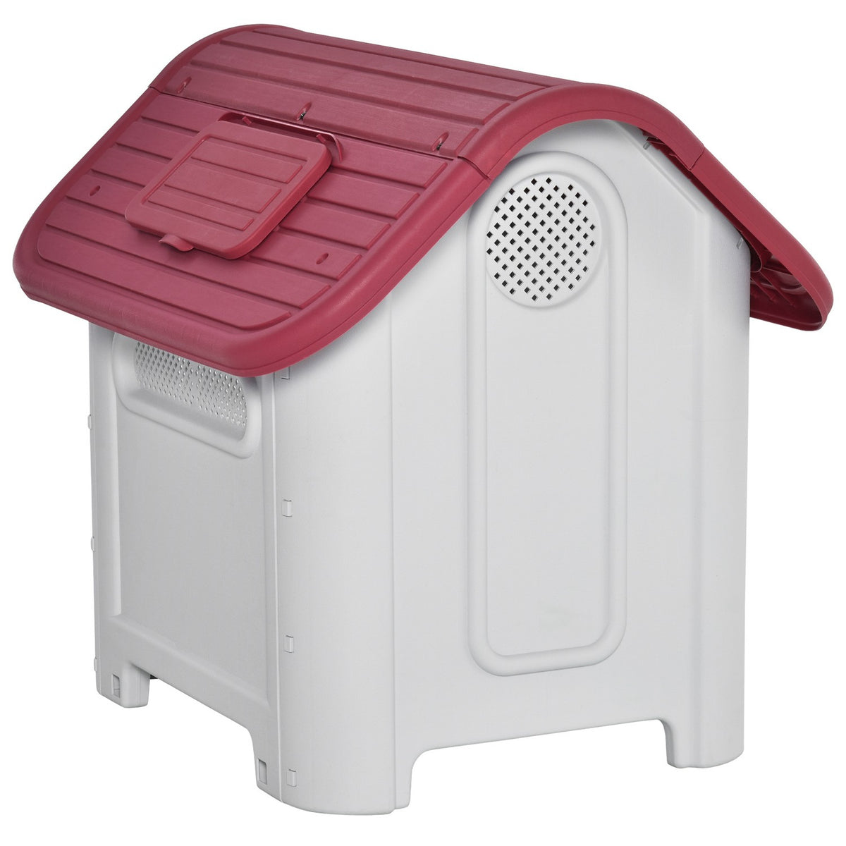 Dog Kennel Outdoor Dog House With Roof Hatch Gate Shelter For Small Dogs Small Animal Shed Air Circulation Waterproof Metal Pp Red+Light Gray