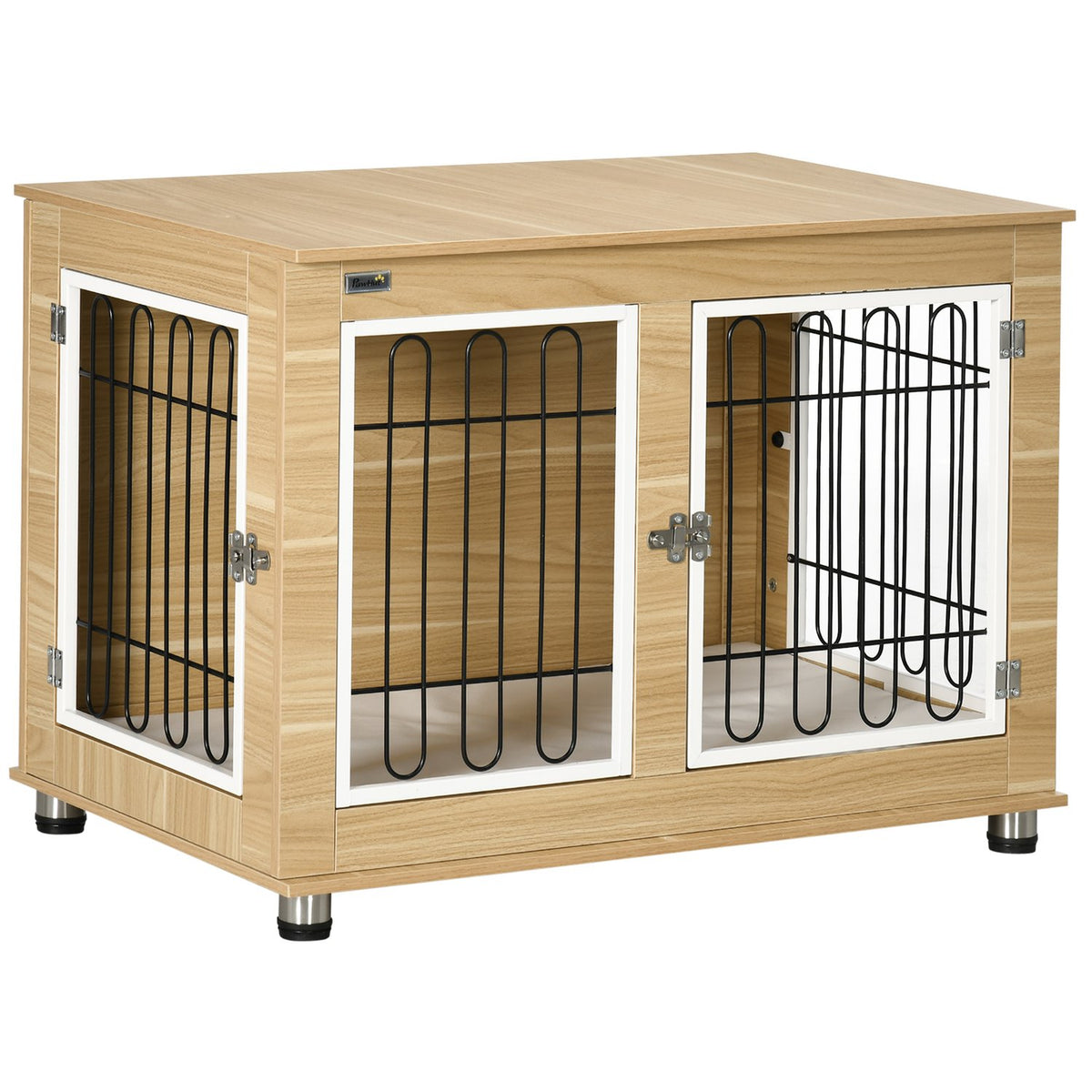 Dog Kennel Table Top Dog Cage Dog House Cushion Double Doors Oak