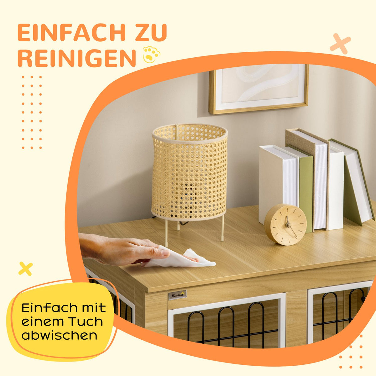 Dog Kennel Table Top Dog Cage Dog House Cushion Double Doors Oak