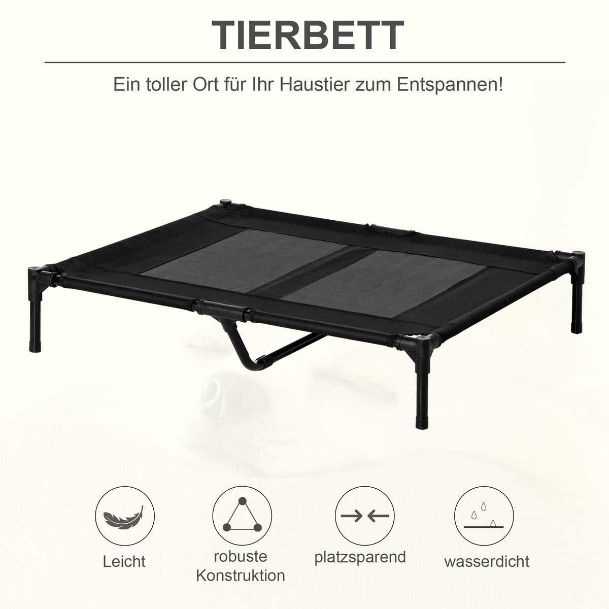 Dog Lounger Elevated Outdoor Dog Bed & Dog Sofa, Oxford Black, 92X76X18Cm