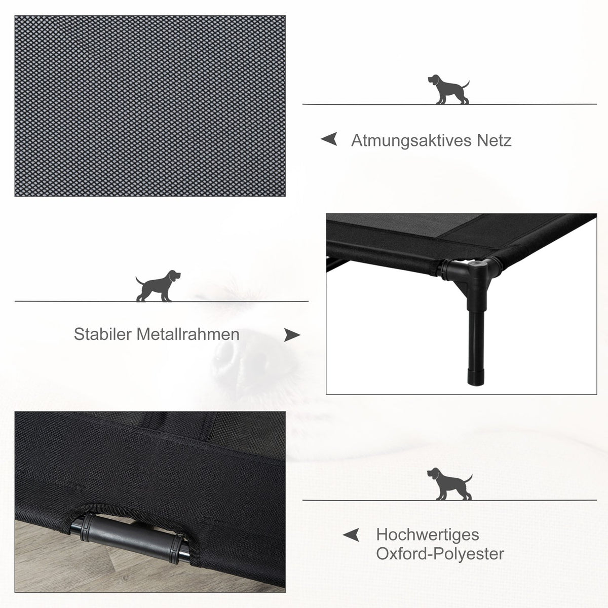 Dog Lounger Elevated Outdoor Dog Bed & Dog Sofa, Oxford Black, 92X76X18Cm