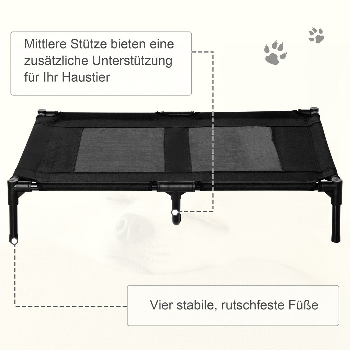Dog Lounger Elevated Outdoor Dog Bed & Dog Sofa, Oxford Black, 92X76X18Cm