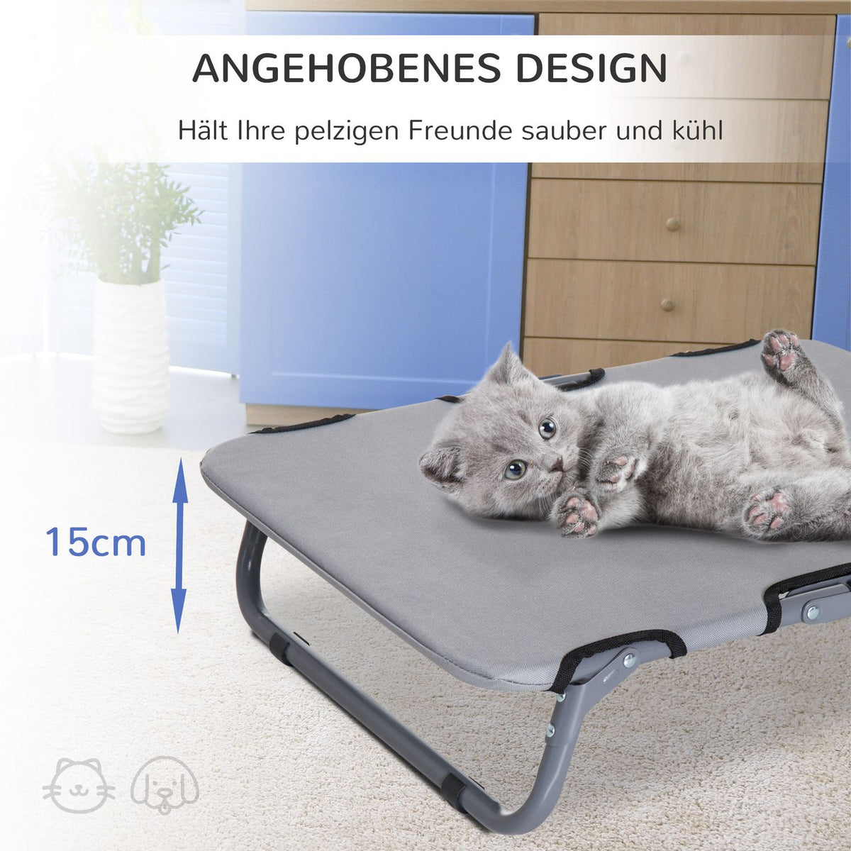 Dog Lounger Outdoor Foldable Dog Bed, Cat Bed, Sleeping Place, Gray, 59X46X15Cm