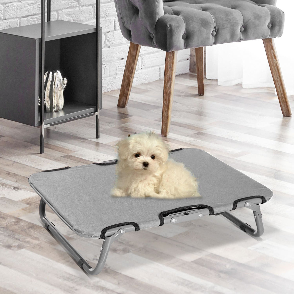 Dog Lounger Outdoor Foldable Dog Bed, Cat Bed, Sleeping Place, Gray, 59X46X15Cm