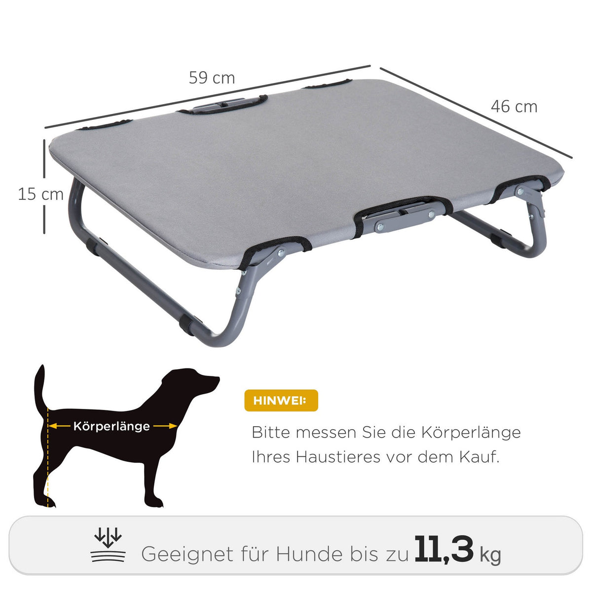 Dog Lounger Outdoor Foldable Dog Bed, Cat Bed, Sleeping Place, Gray, 59X46X15Cm
