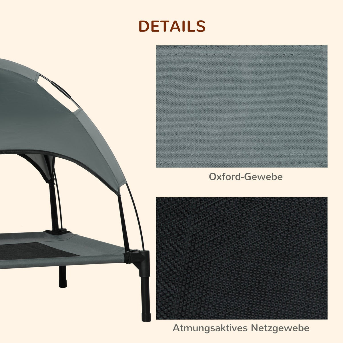 Dog Lounger Outdoor Roof Raised Breathable Taffeta Fabric Gray 76X61X73Cm