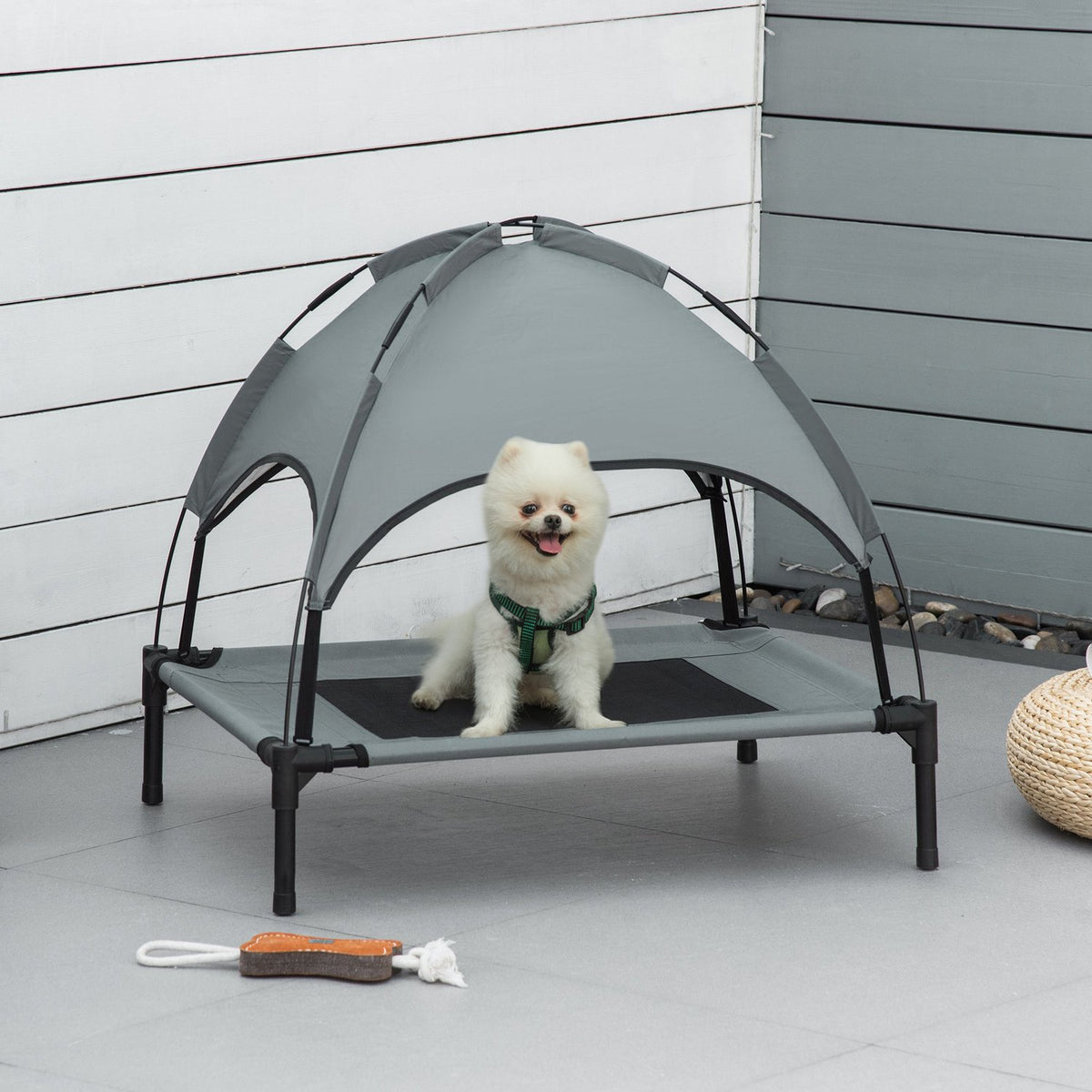 Dog Lounger Outdoor Roof Raised Breathable Taffeta Fabric Gray 76X61X73Cm