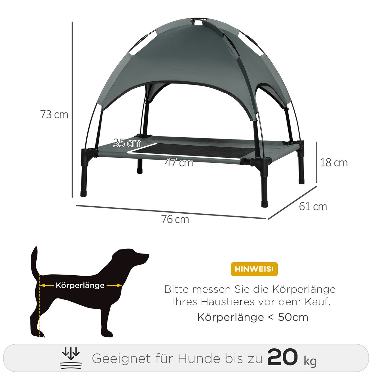 Dog Lounger Outdoor Roof Raised Breathable Taffeta Fabric Gray 76X61X73Cm