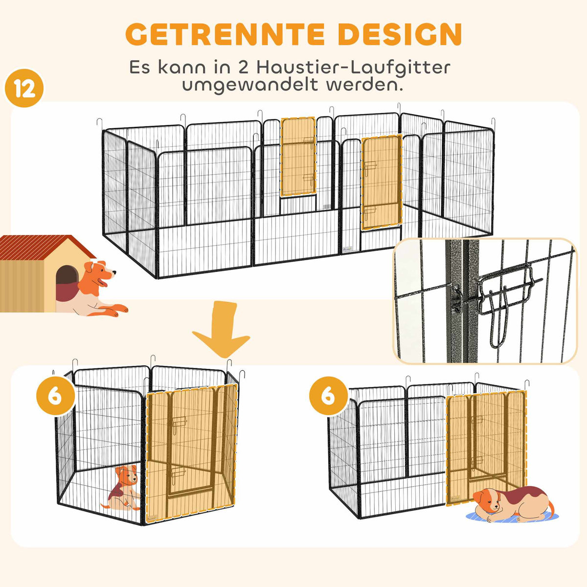 Dog Playpen, 12 Panels, Steel, Indoor/Outdoor Use