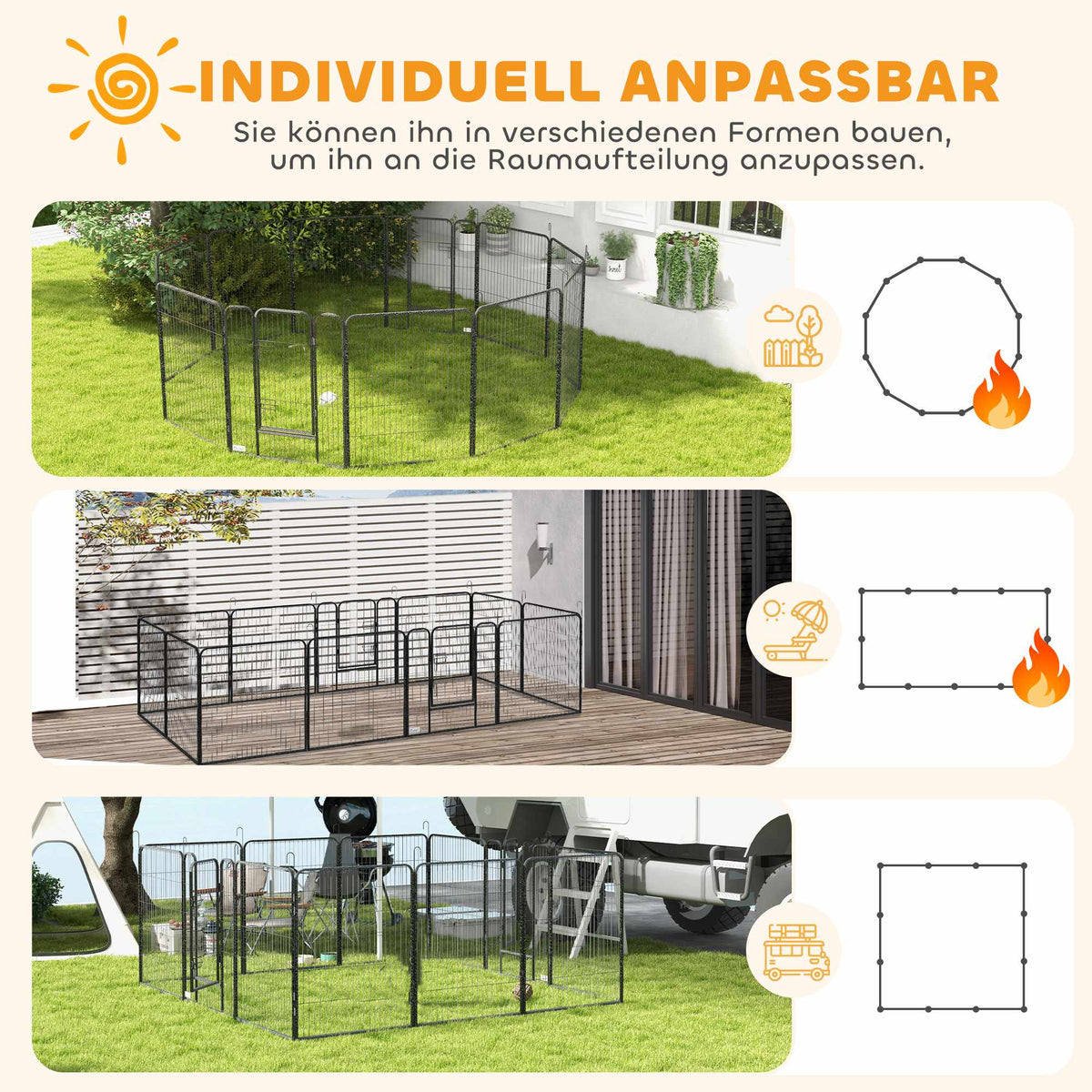 Dog Playpen, 12 Panels, Steel, Indoor/Outdoor Use