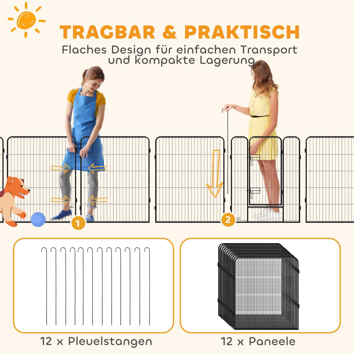 Dog Playpen, 12 Panels, Steel, Indoor/Outdoor Use