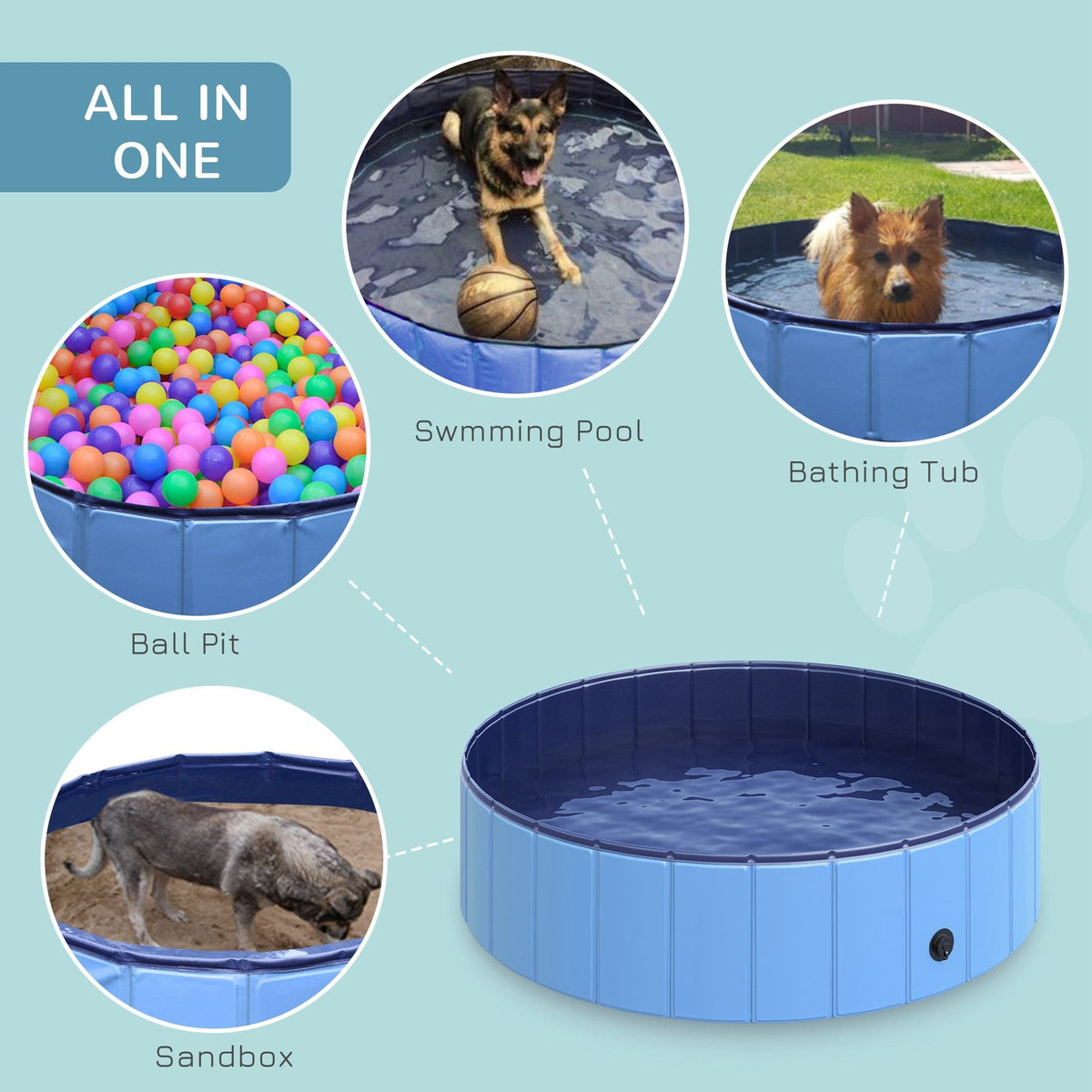 Dog Pool Large Paddling Pool For Dogs, Swimming Pool Made Of Pvc + Wood, Blue, Ø120Xh30 Cm, Cooling Off In Summer