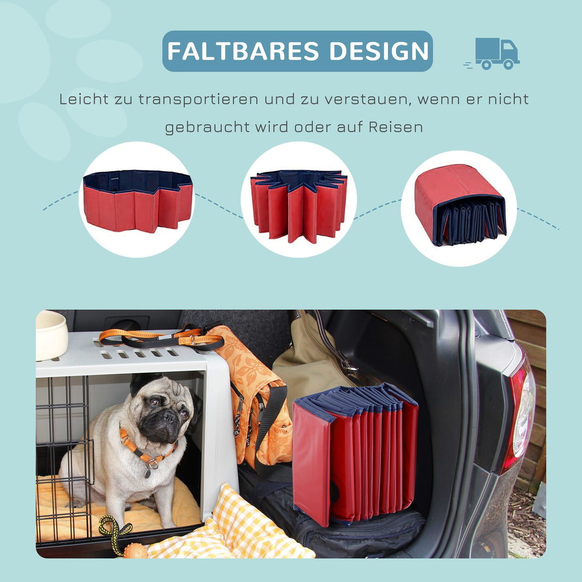 Dog Pool Large Paddling Pool For Dogs, Swimming Pool Made Of Pvc + Wood, Red, Ø140Xh30 Cm, Summer Enjoyment