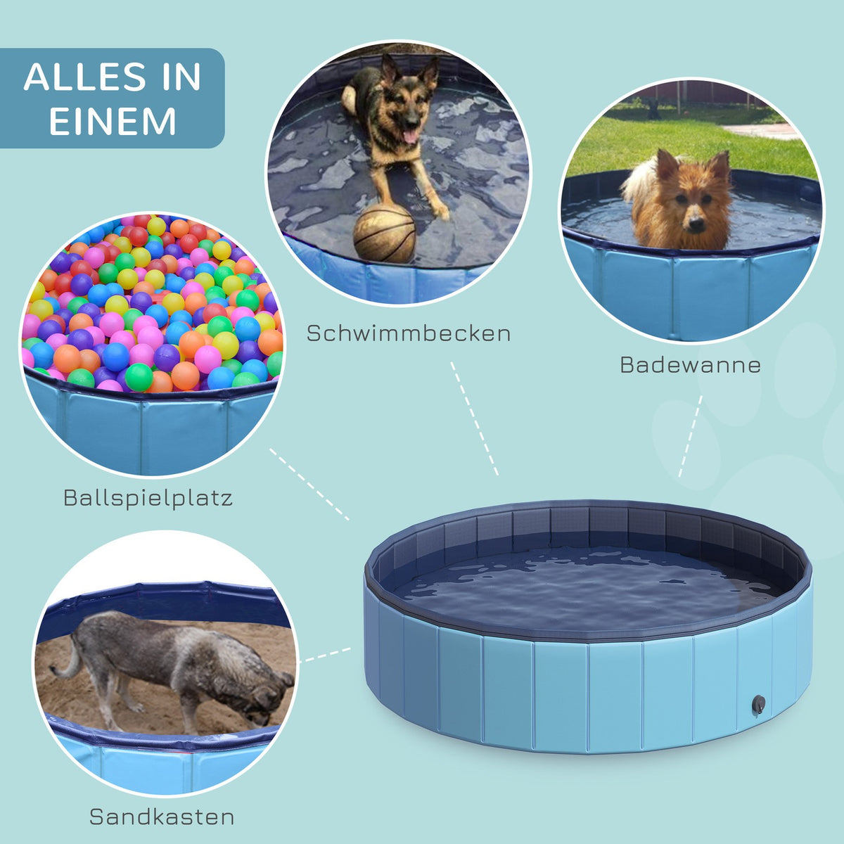 Dog Pool Large Swimming Pool For Dogs, Paddling Pool Made Of Pvc + Wood, Blue, Diameter 140 X Height 30 Cm, Ideal For Summer