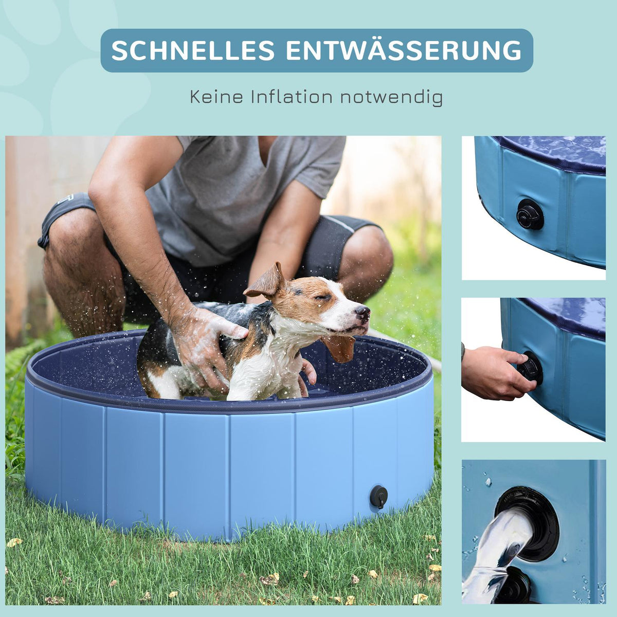 Dog Pool Paddling Pool For Dogs, Swimming Pool Made Of Pvc + Wood, Blue, Ø100Xh30 Cm, Perfect For Hot Days