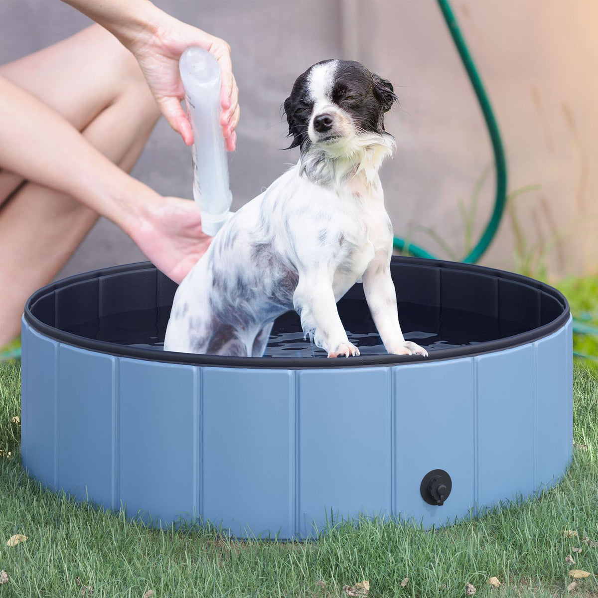 Dog Pool Paddling Pool For Dogs, Swimming Pool Made Of Pvc + Wood, Blue, Ø100Xh30 Cm, Perfect For Hot Days