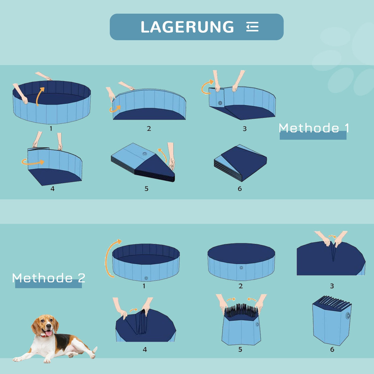 Dog Pool, Robust Paddling Pool For Dogs, Swimming Pool Made Of Pvc + Wood, Blue, Ø80Xh20 Cm, Summer Fun