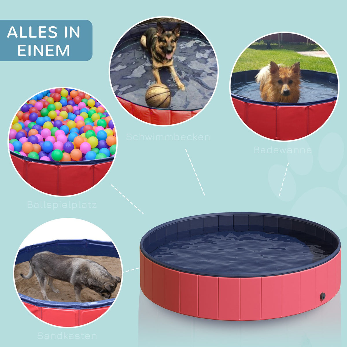 Dog Pool Xxl Paddling Pool Swimming Pool Plastic + Wood Blue Ø160Xh30Cm Summer Joy