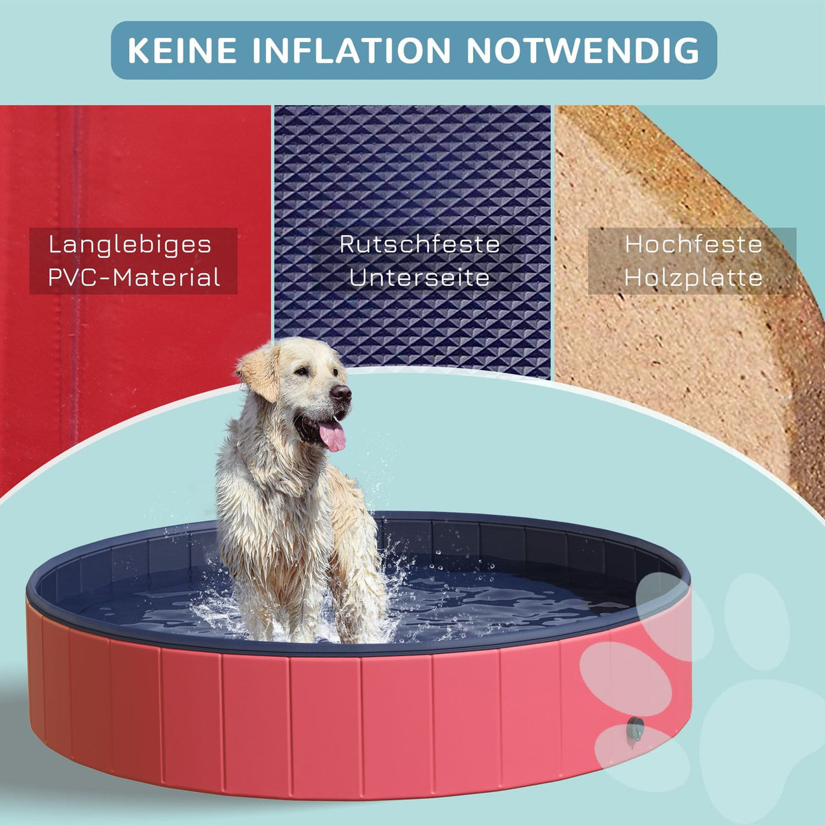 Dog Pool Xxl Paddling Pool Swimming Pool Plastic + Wood Blue Ø160Xh30Cm Summer Joy