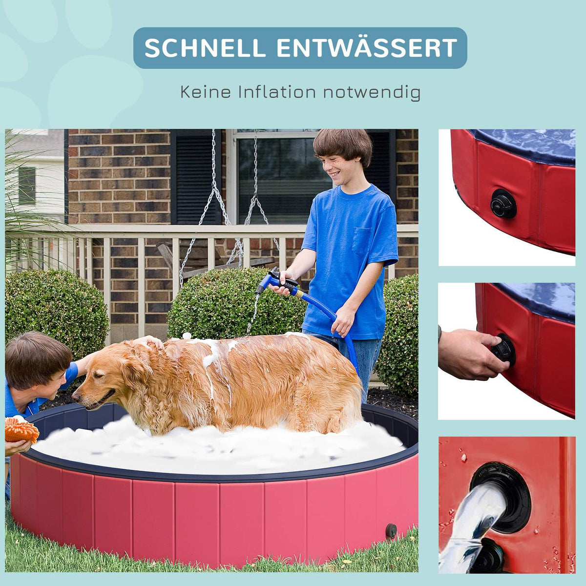 Dog Pool Xxl Paddling Pool Swimming Pool Plastic + Wood Blue Ø160Xh30Cm Summer Joy