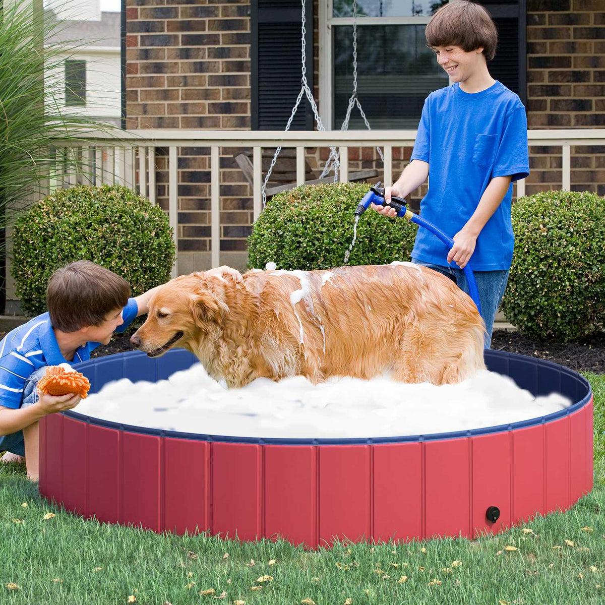 Dog Pool Xxl Paddling Pool Swimming Pool Plastic + Wood Blue Ø160Xh30Cm Summer Joy