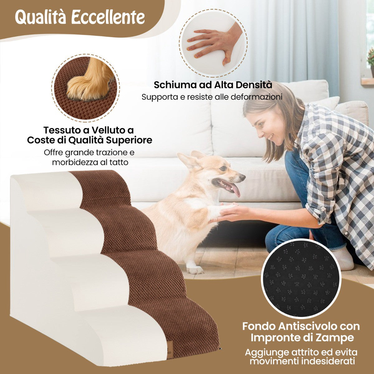 Dog Ramp, 4-Step Foam, Non-Slip, Washable Cover