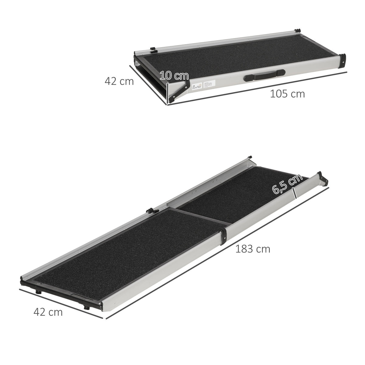 Dog Ramp Pet Ramp Foldable Dog Stairs With Carry Handle Telescopic Car Ramp Animal Ramp Non-Slip Aluminum Black + Silver 183 X 42 X 6.5 Cm