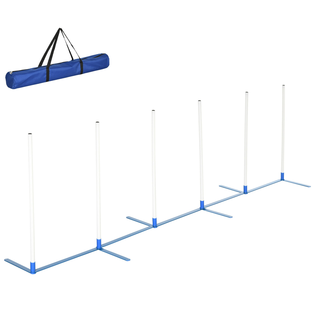 Dog Slalom Poles Agility Training For Pets Dog Training Set Including 600D Bag Polyester Plastic White + Blue 305 X 60 X 94 Cm