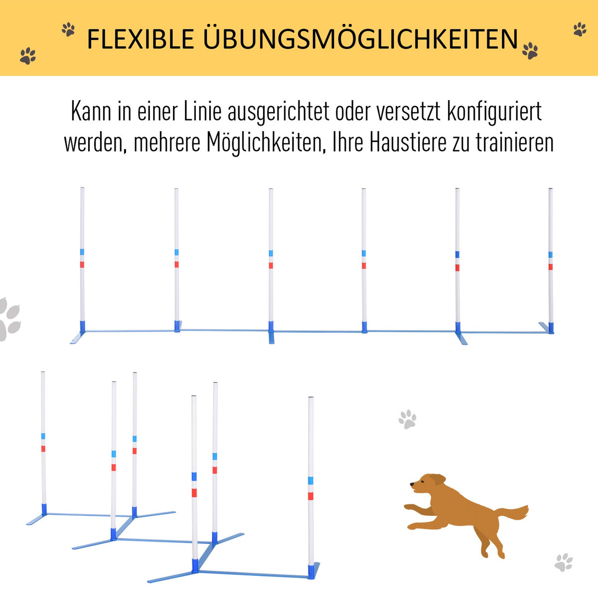 Dog Slalom Poles Agility Training For Pets Dog Training Set Including 600D Bag Polyester Plastic White + Blue 305 X 60 X 94 Cm