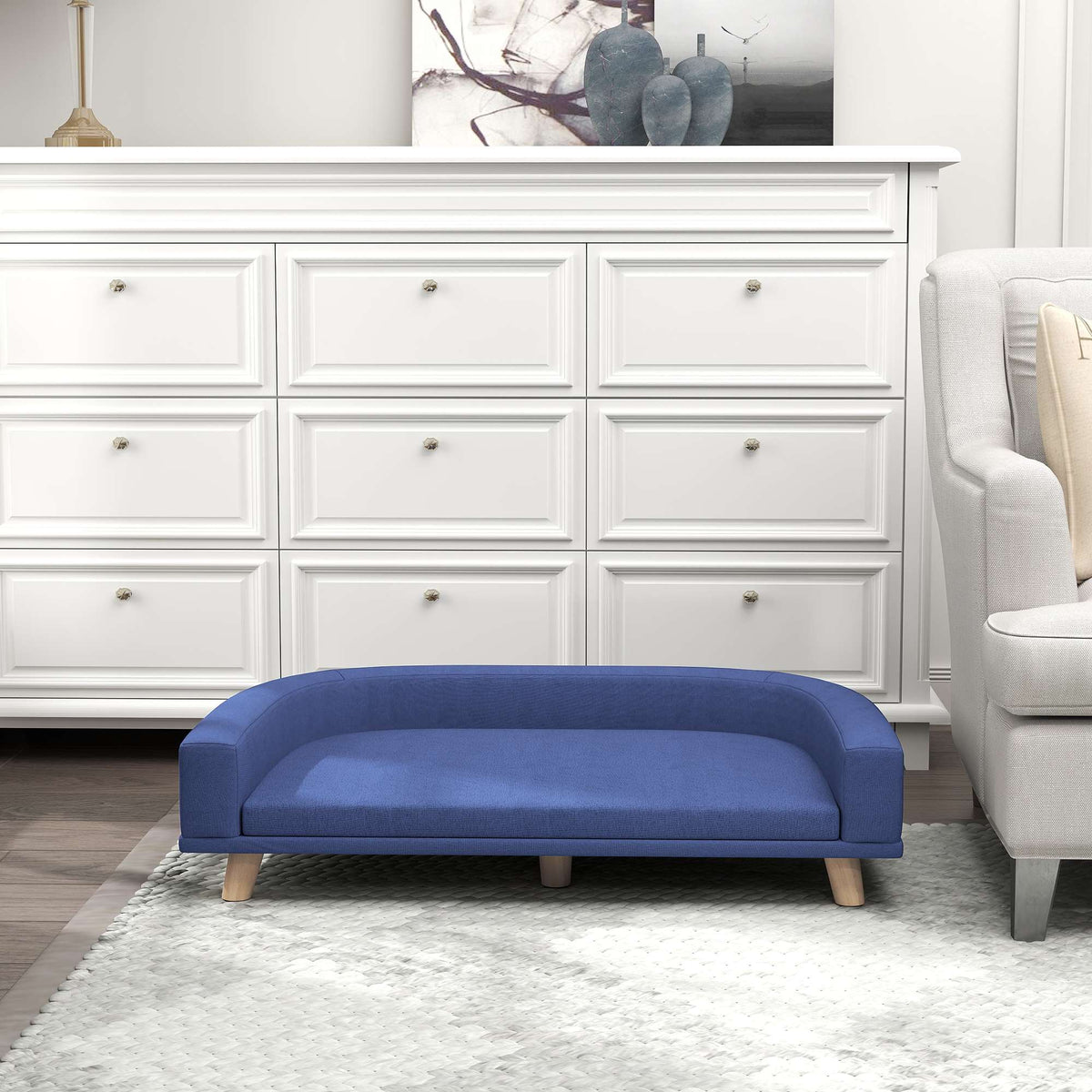 Dog Sofa Bed, Eucalyptus Wood, 98 x 67 x 25 cm, Blue