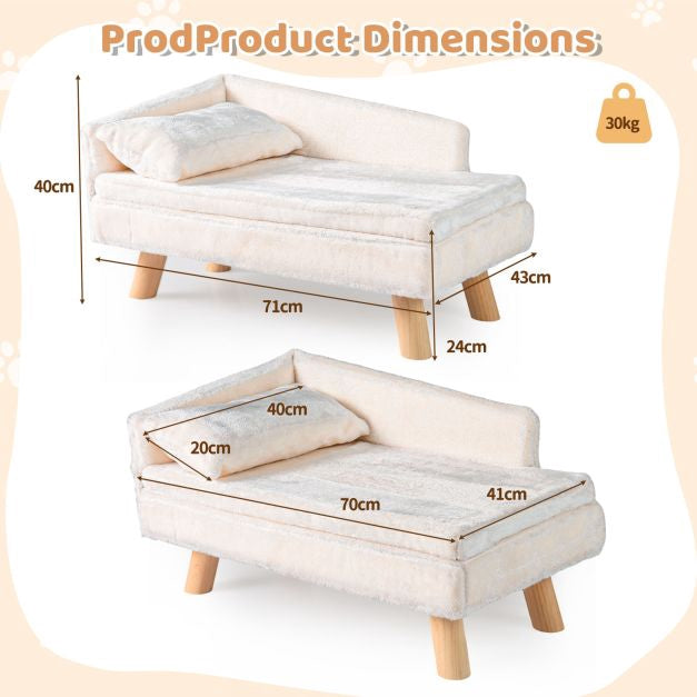 Dog Sofa Bed With Removable Cushion, Pillow, Wood Legs