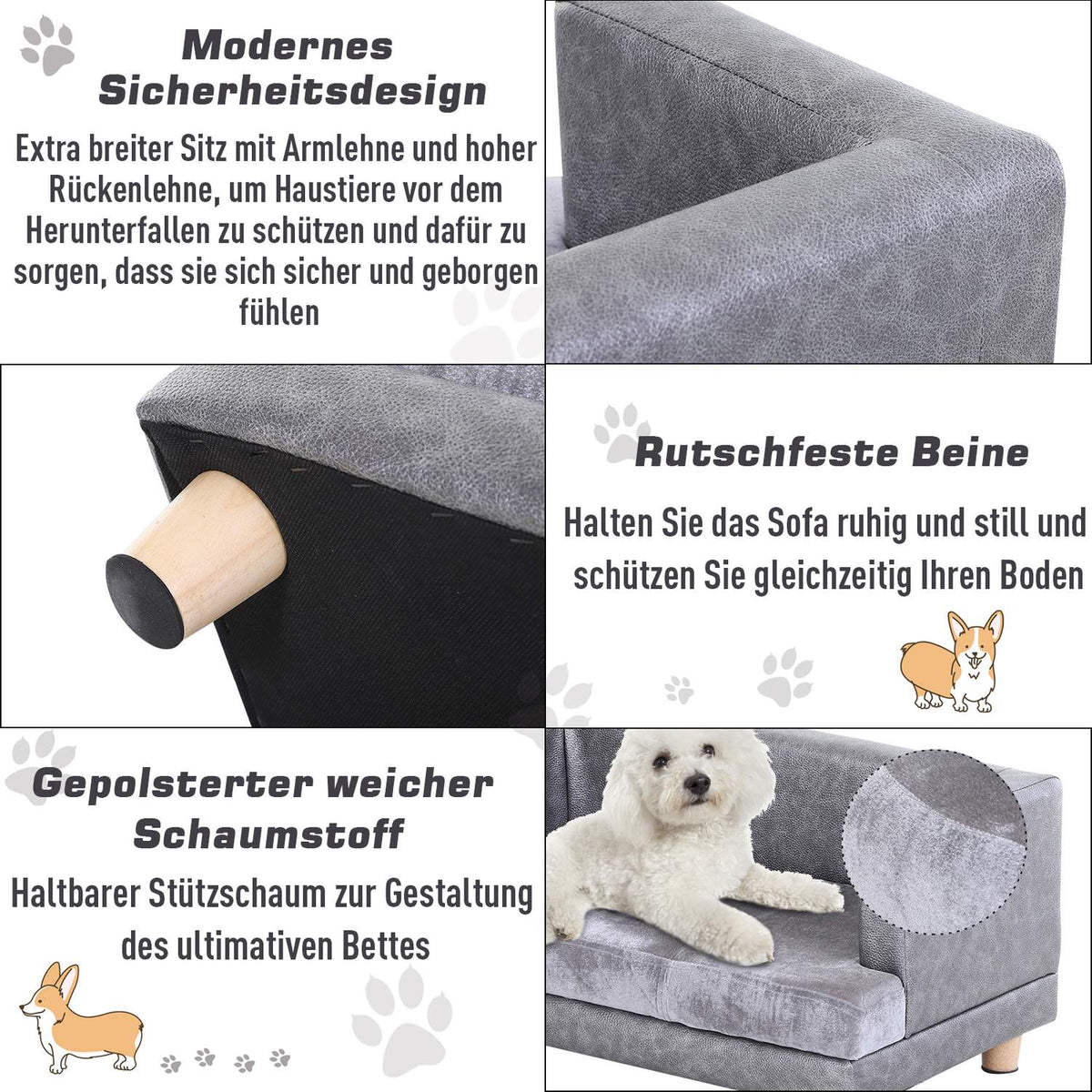 Dog Sofa Comfortable Pet Sofa Made Of Faux Leather & Short Plush, Gray, 68X41X32Cm