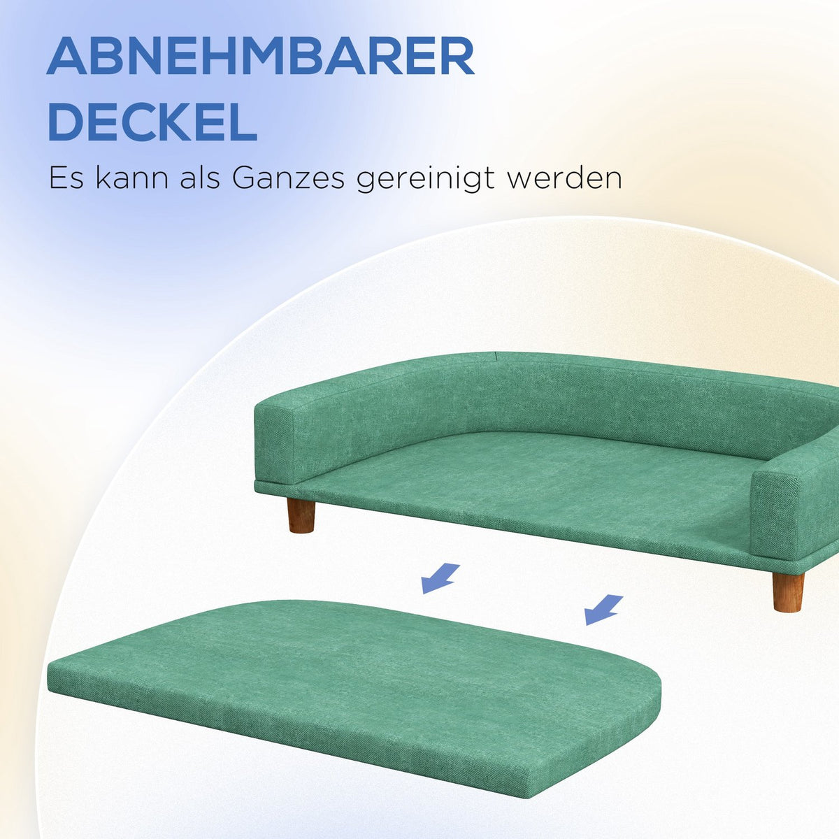 Dog Sofa Comfortable Pet Sofa With Cushion, Ideal For Large Dogs, Elevated Design, Wooden Legs, Green, 98X67X25Cm
