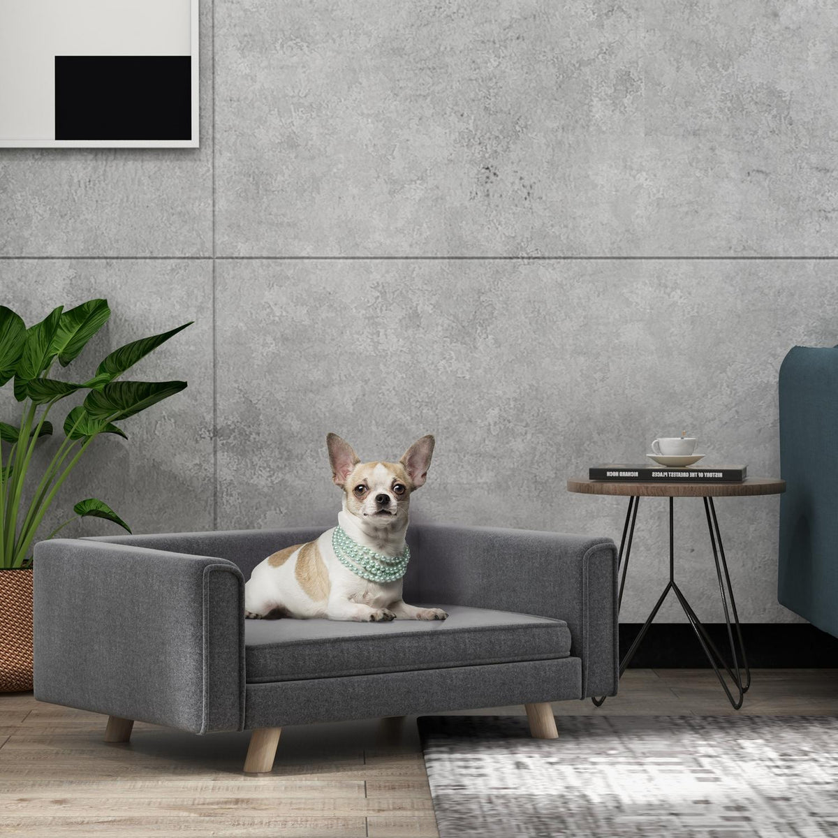 Dog Sofa, Dog Bed with Raised Design, Removable Washable Cover, Pet Sofa with Wooden Legs, for Small/Medium Dogs, Gray