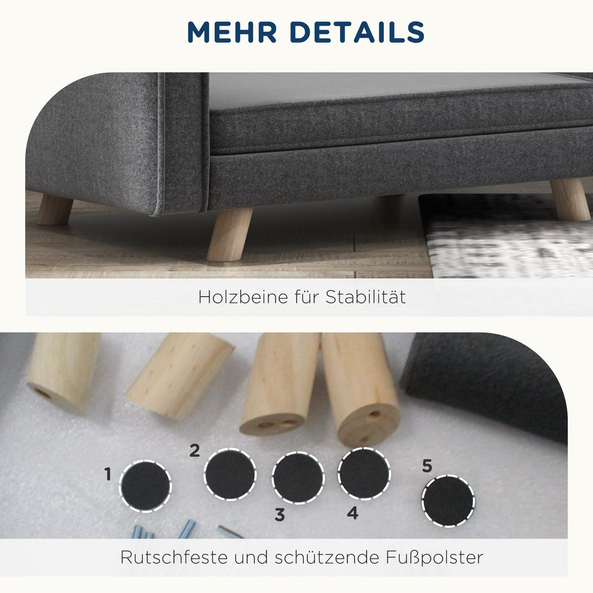 Dog Sofa, Dog Bed with Raised Design, Removable Washable Cover, Pet Sofa with Wooden Legs, for Small/Medium Dogs, Gray