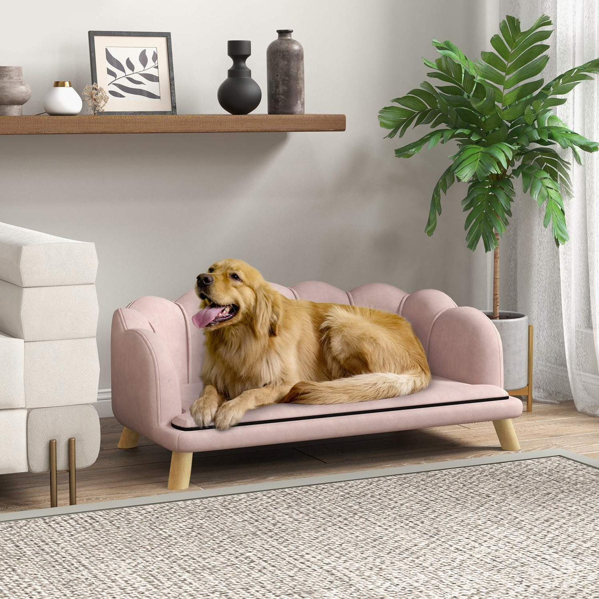 Dog Sofa Dog Couch Washable Cover Pet Sofa with Backrest and Wooden Legs Cat Sofa for Medium Dogs under 25kg Pink
