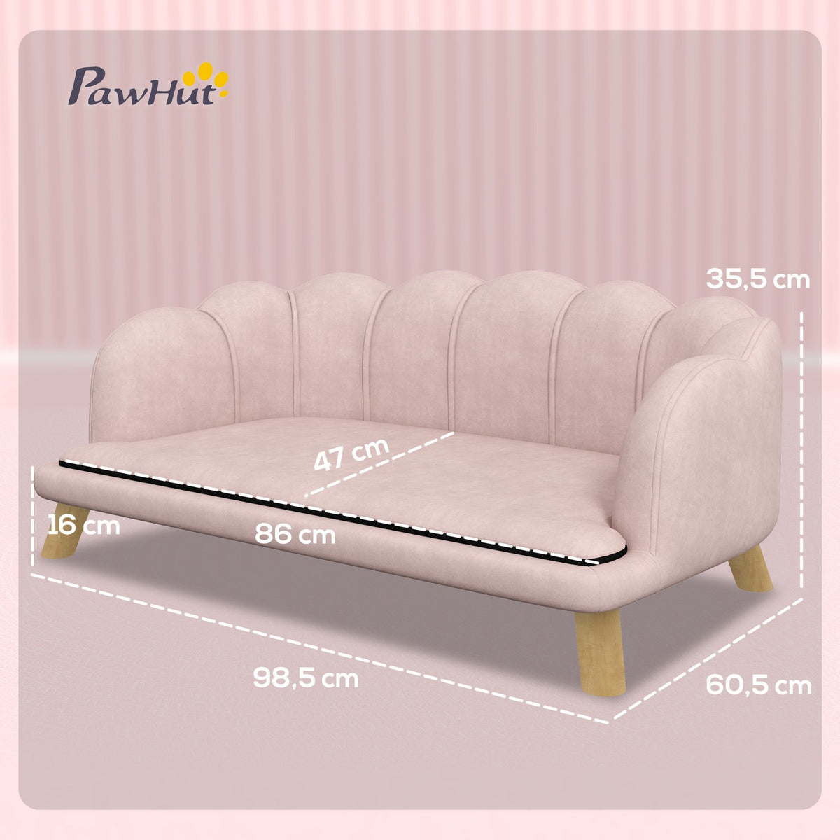 Dog Sofa Dog Couch Washable Cover Pet Sofa with Backrest and Wooden Legs Cat Sofa for Medium Dogs under 25kg Pink