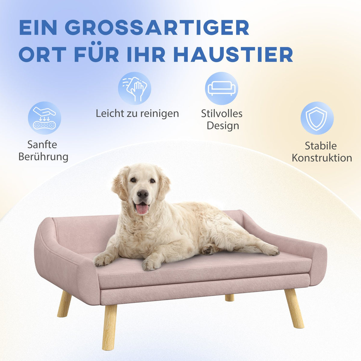 Dog Sofa Elegant Cat Sofa With Backrest, Ideal For Medium/Large Dogs, Velvet, Pink, 102X58.5X42.5Cm