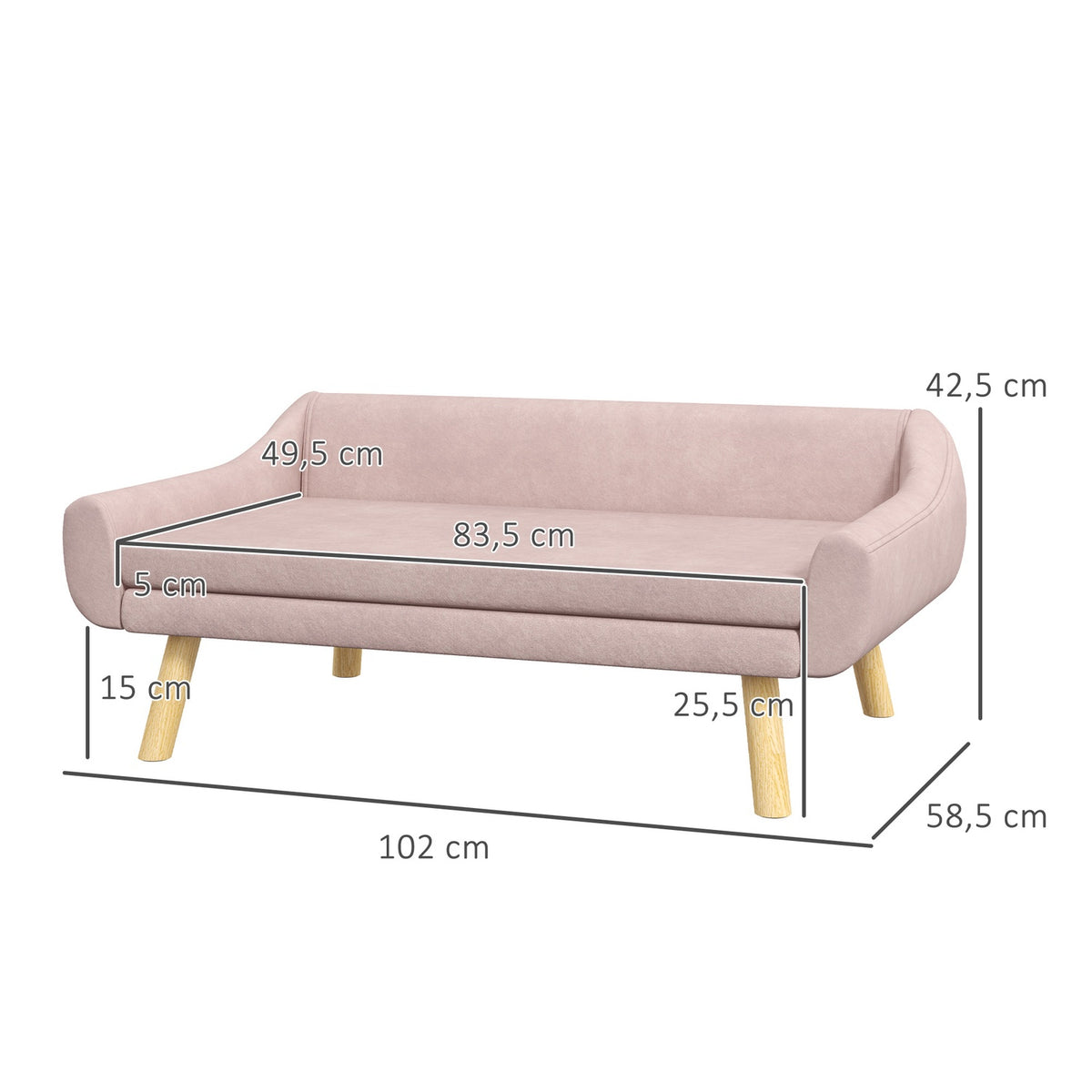 Dog Sofa Elegant Cat Sofa With Backrest, Ideal For Medium/Large Dogs, Velvet, Pink, 102X58.5X42.5Cm