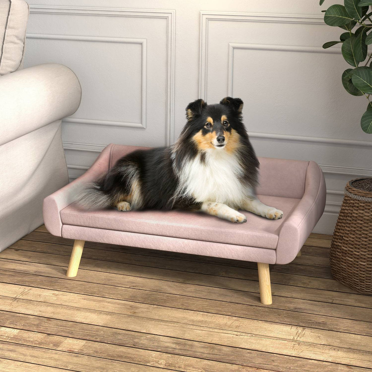 Dog Sofa Elegant Cat Sofa With Backrest, Ideal For Medium/Large Dogs, Velvet, Pink, 102X58.5X42.5Cm