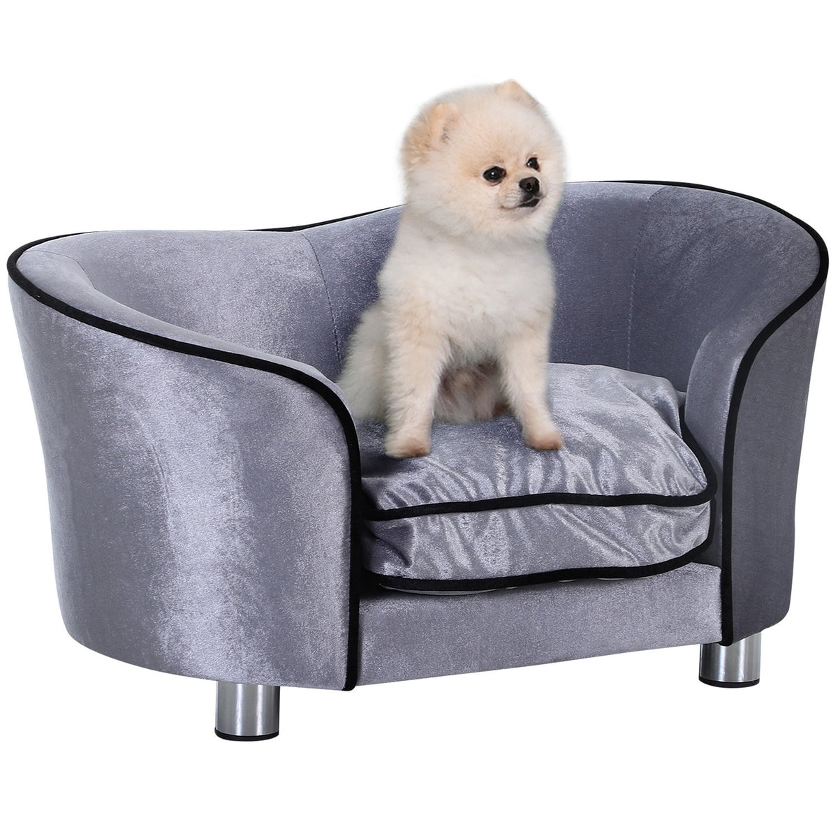 Dog Sofa Luxury Pet Sofa With Cushion Cat Sofa Raised Dog Bed Dog Couch Animal Bed Plush Fir Wood Light Gray 69 X 49 X 38 Cm