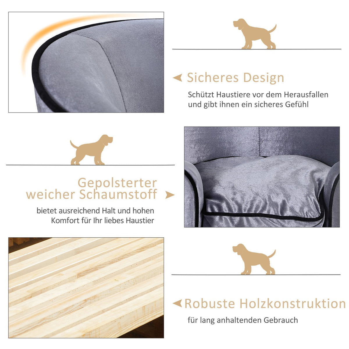 Dog Sofa Luxury Pet Sofa With Cushion Cat Sofa Raised Dog Bed Dog Couch Animal Bed Plush Fir Wood Light Gray 69 X 49 X 38 Cm