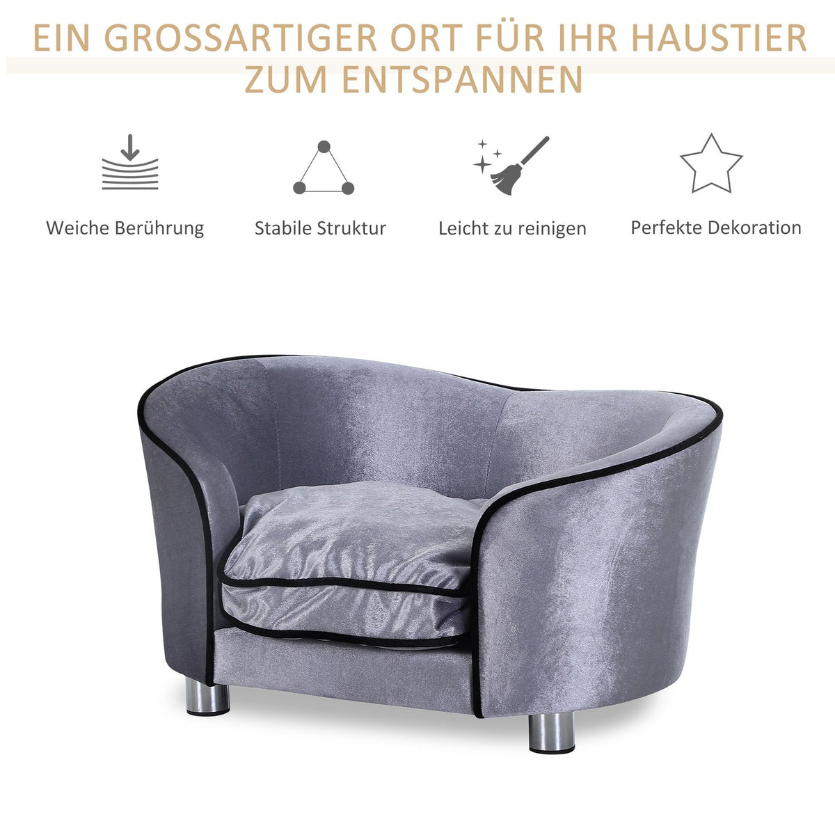 Dog Sofa Luxury Pet Sofa With Cushion Cat Sofa Raised Dog Bed Dog Couch Animal Bed Plush Fir Wood Light Gray 69 X 49 X 38 Cm