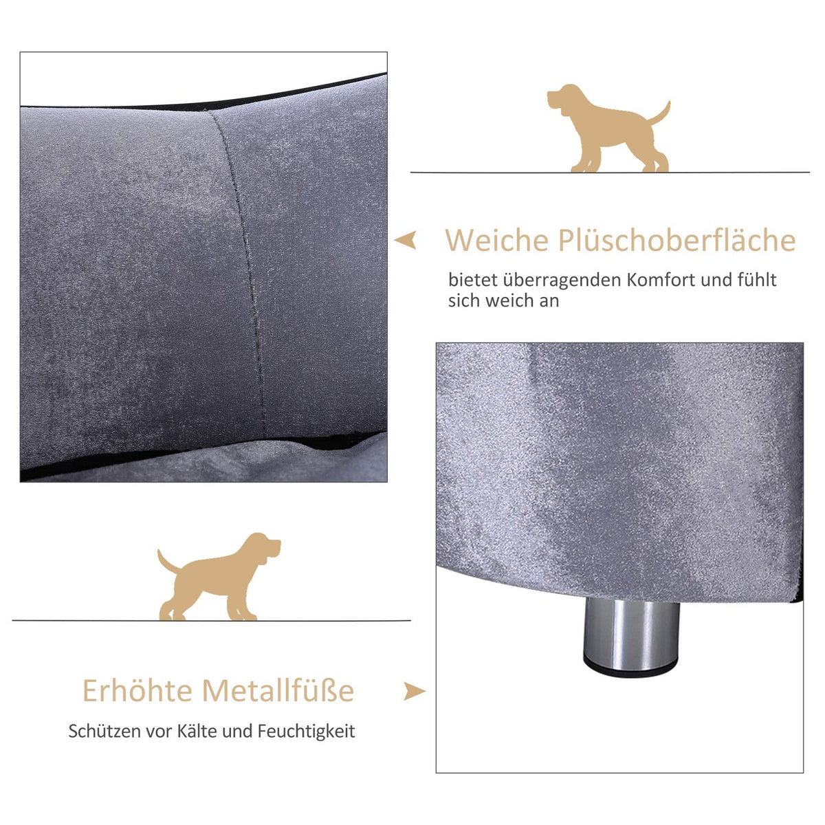 Dog Sofa Luxury Pet Sofa With Cushion Cat Sofa Raised Dog Bed Dog Couch Animal Bed Plush Fir Wood Light Gray 69 X 49 X 38 Cm