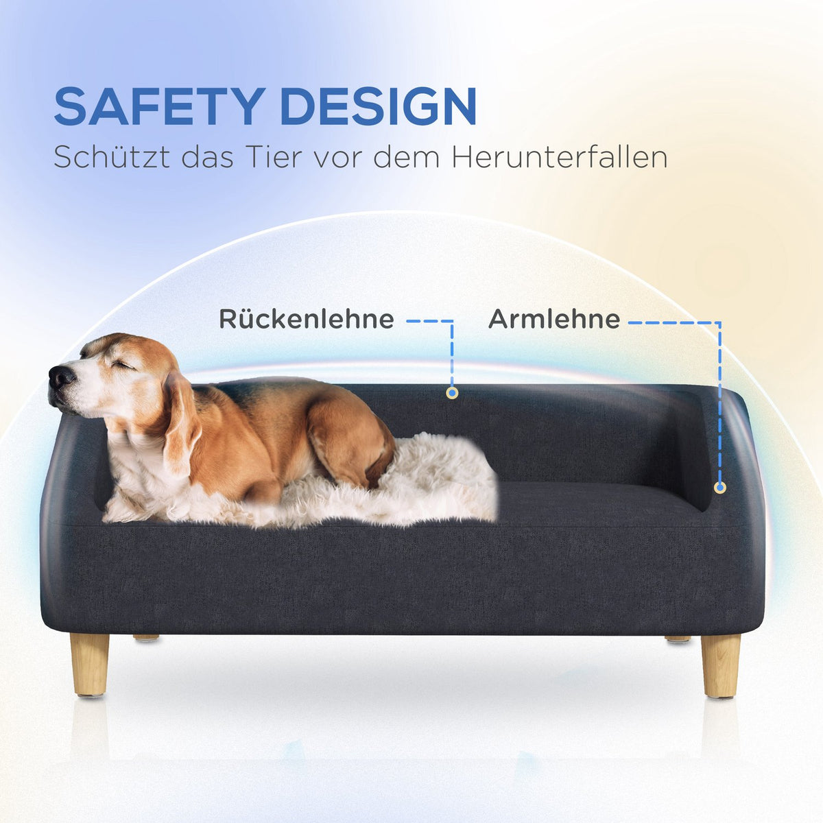 Dog Sofa Pet Sofa For Medium & Large Dogs, Elevated Design With Wooden Legs, Dark Gray
